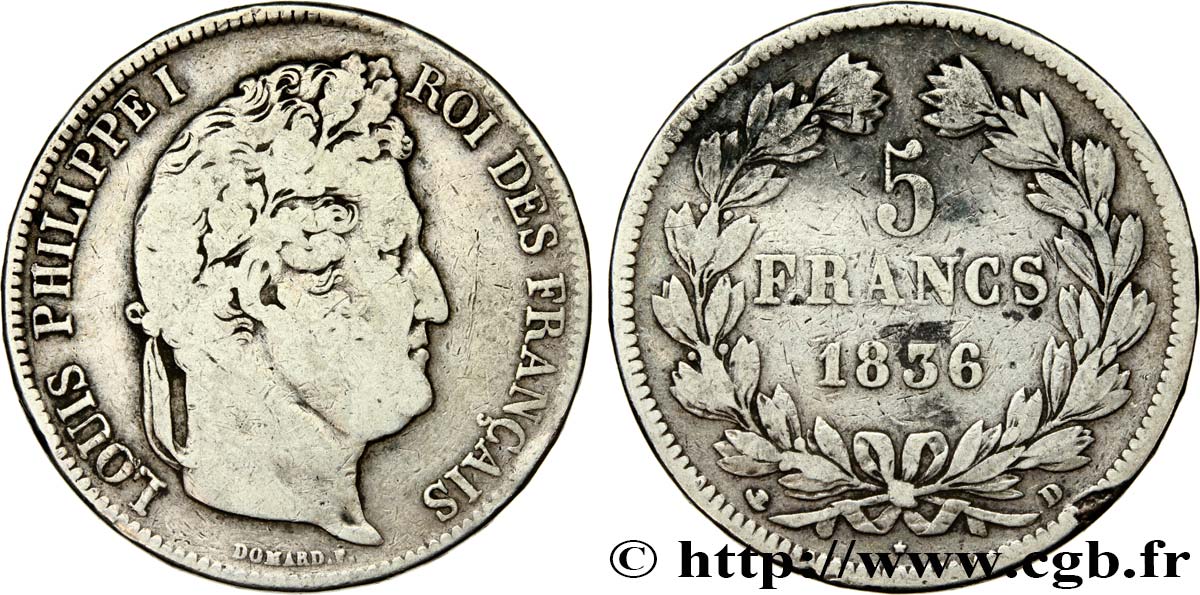 5 francs IIe type Domard 1836 Lyon F.324/56 F15 