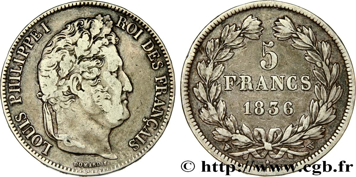 5 francs IIe type Domard 1836 Lille F.324/60 VF25 