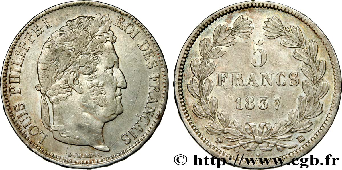 5 francs IIe type Domard 1837 Marseille F.324/66 TTB48 