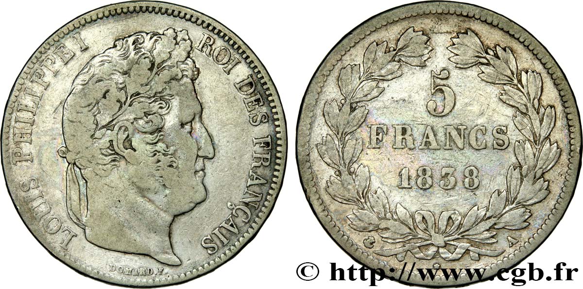 5 francs IIe type Domard 1838 Paris F.324/68 VF20 