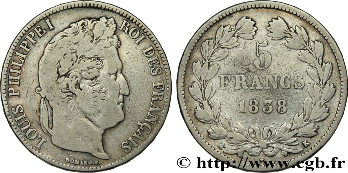5 francs IIe type Domard 1838 Bordeaux F.324/72 TB20 