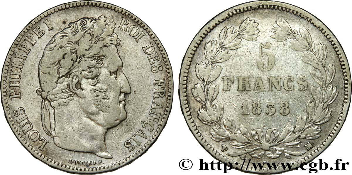 5 francs IIe type Domard 1838 Marseille F.324/73 MB25 