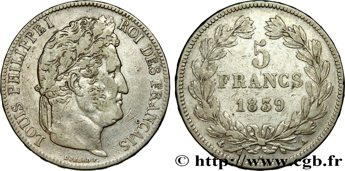 5 francs, IIe type Domard 1839 Paris F.324/75 VF35 