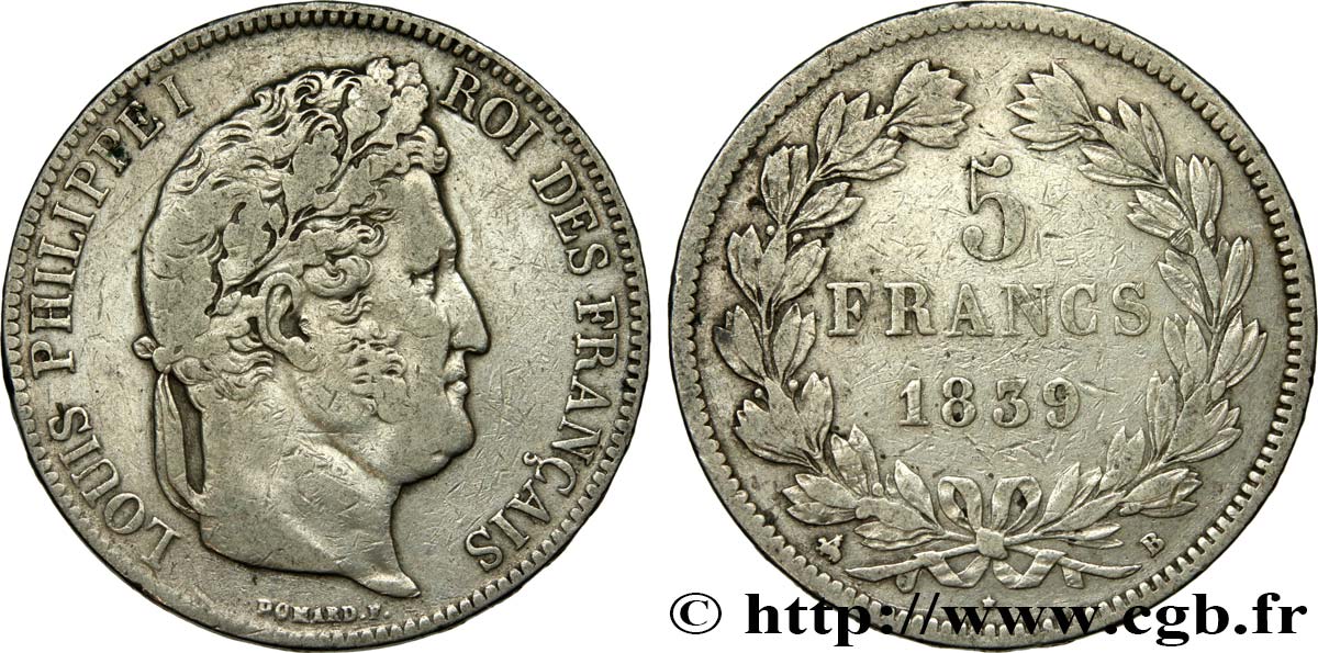 5 francs IIe type Domard 1839 Rouen F.324/76 VF25 