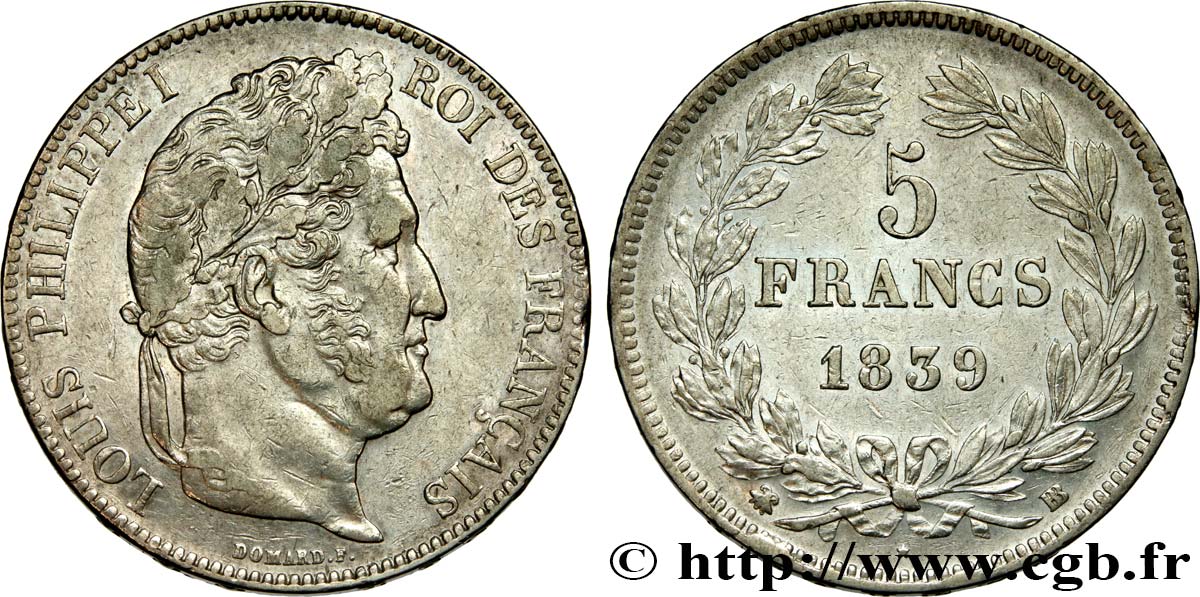 5 francs IIe type Domard 1839 Strasbourg F.324/77 XF48 
