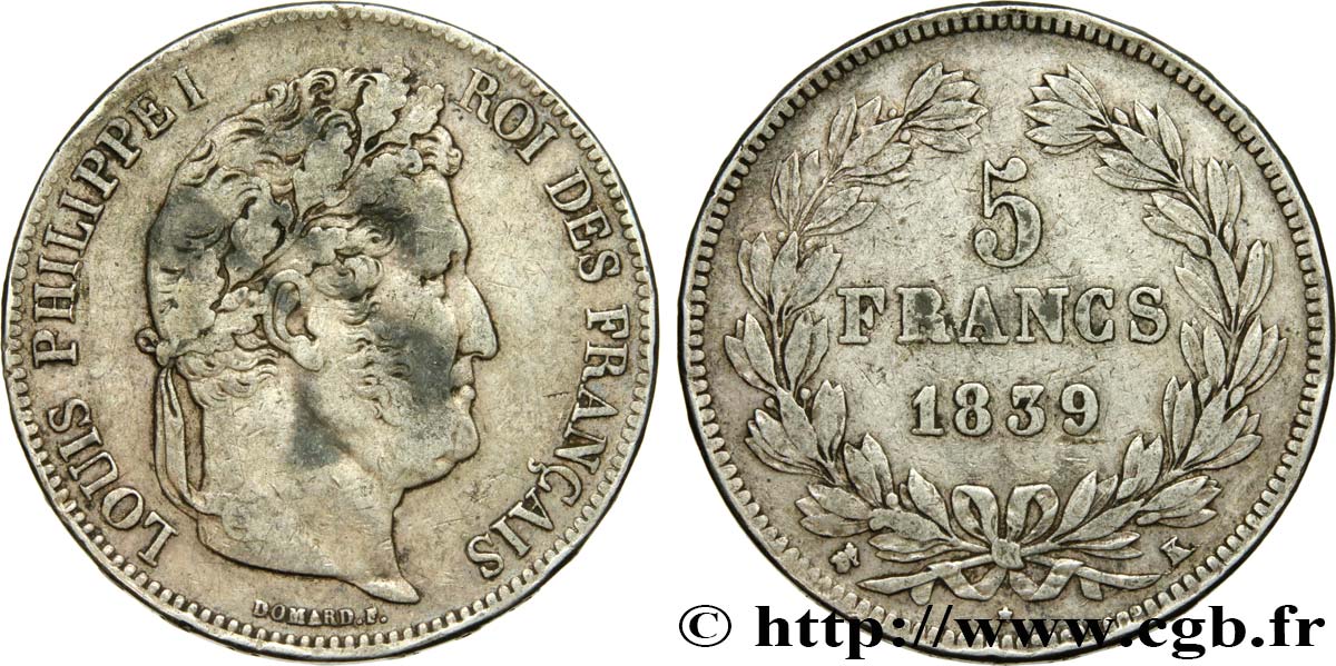 5 francs IIe type Domard 1839 Bordeaux F.324/80 TB35 