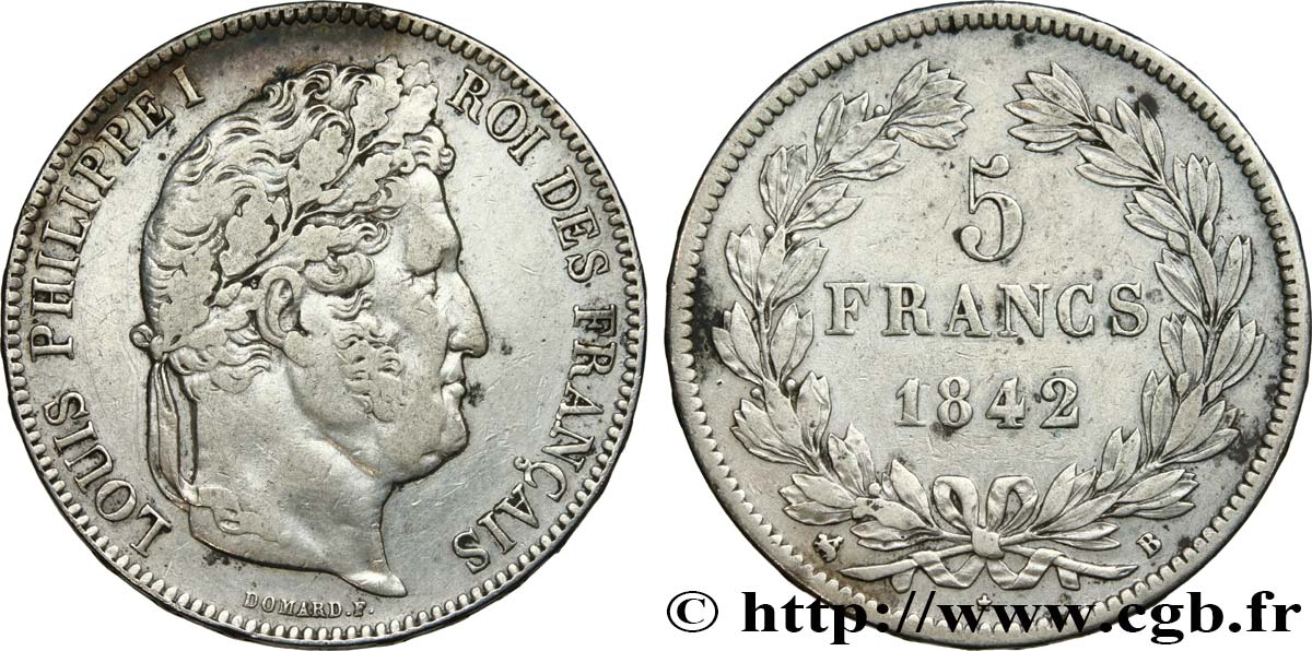 5 francs IIe type Domard 1842 Rouen F.324/96 SS40 