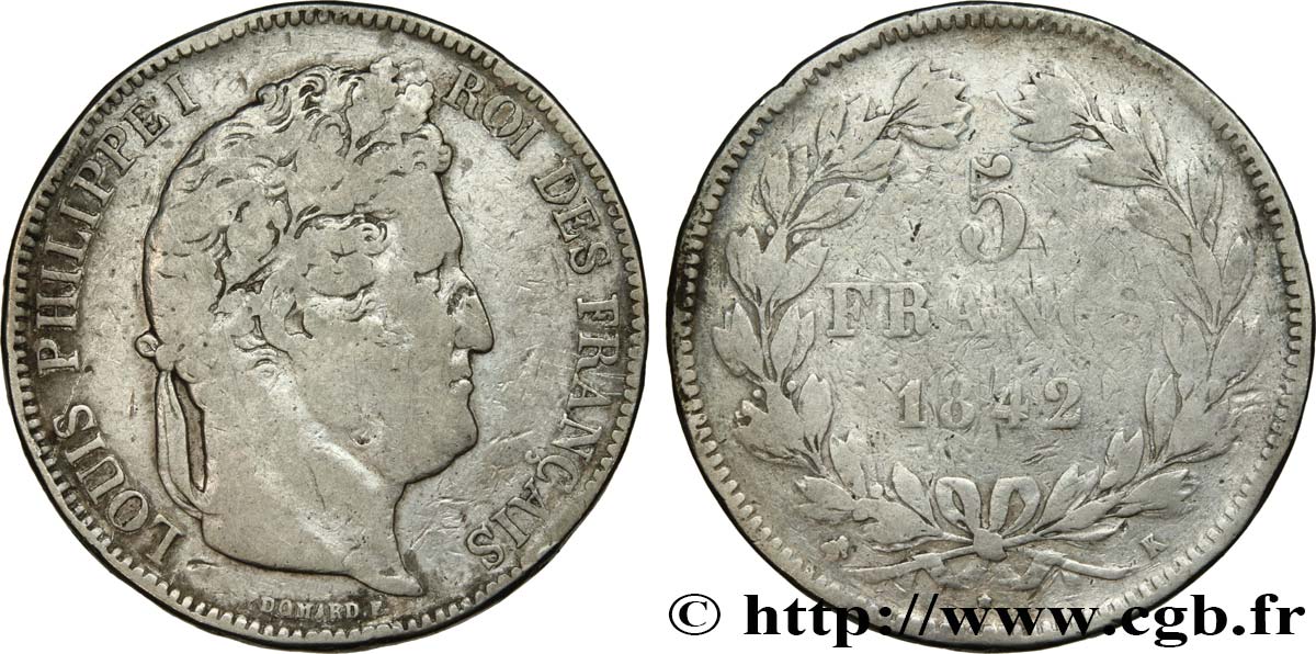 5 francs IIe type Domard 1842 Bordeaux F.324/98 RC10 