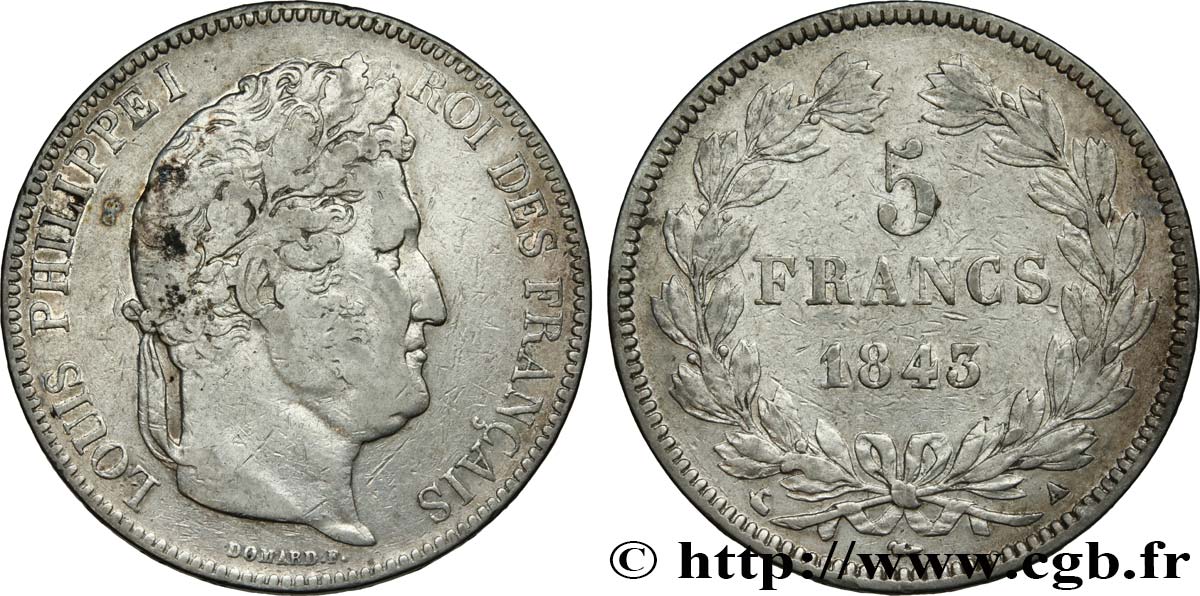 5 francs IIe type Domard 1843 Paris F.324/100 VF25 