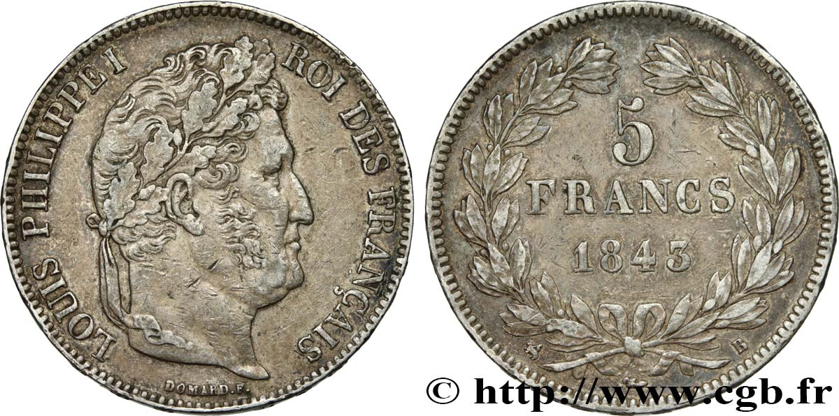 5 francs IIe type Domard 1843 Rouen F.324/101 MBC45 