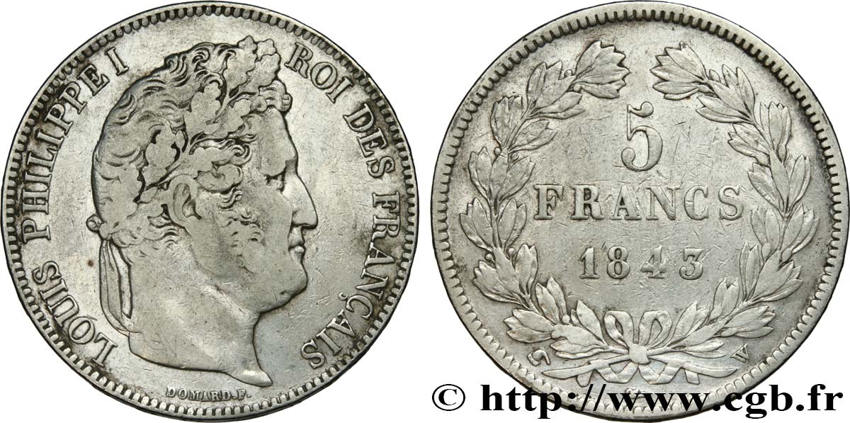 5 francs IIe type Domard 1843 Lille F.324/104 VF 