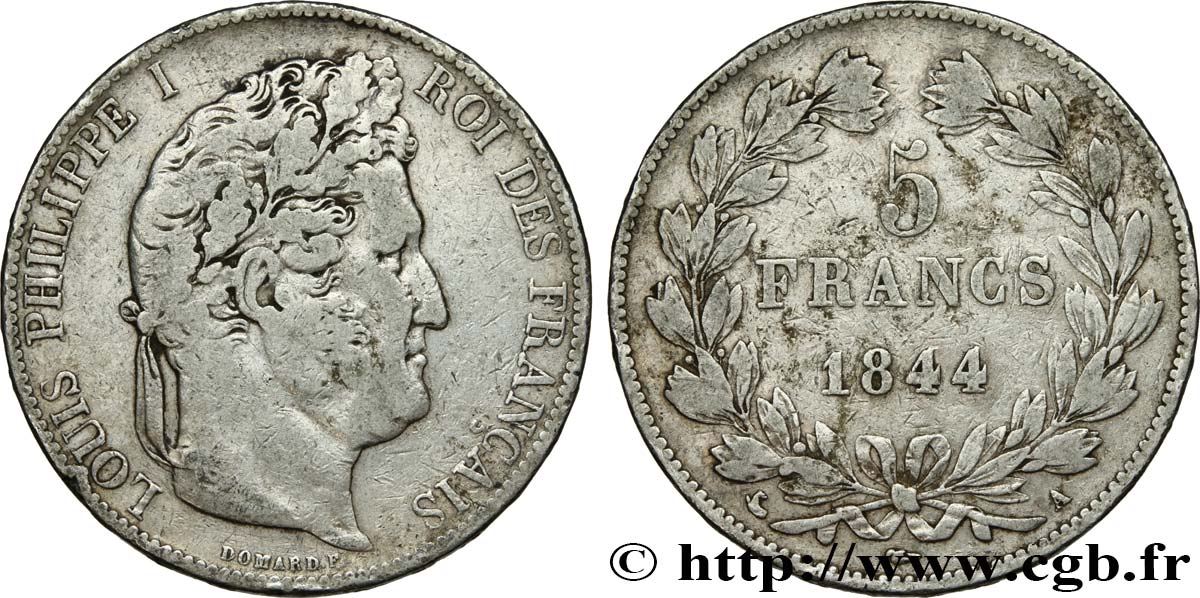 5 francs IIIe type Domard 1844 Paris F.325/1 TB25 