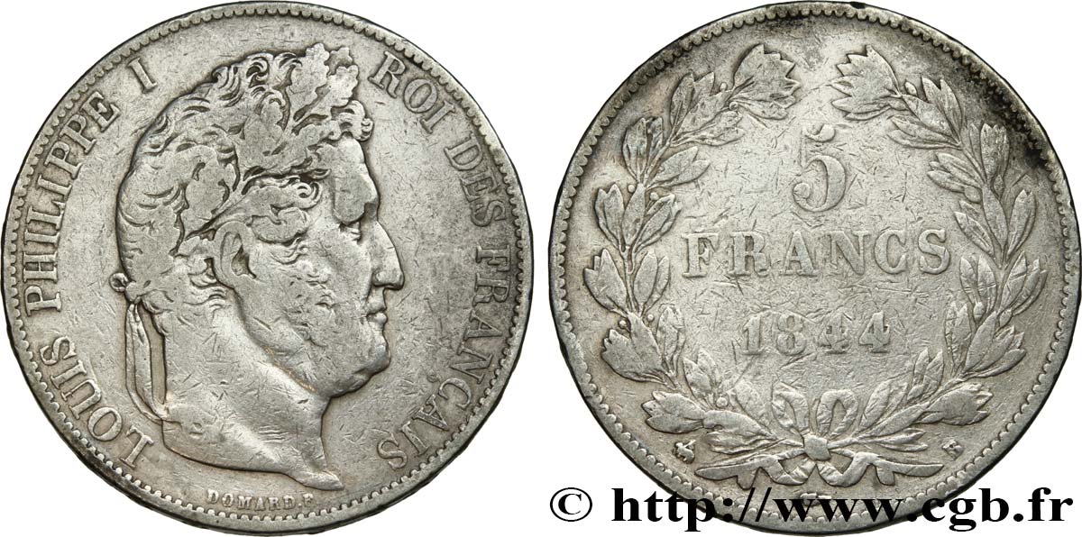 5 francs IIIe type Domard 1844 Rouen F.325/2 S20 