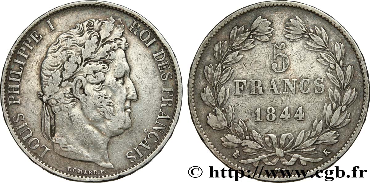 5 francs IIIe type Domard 1844 Bordeaux F.325/4 VF35 