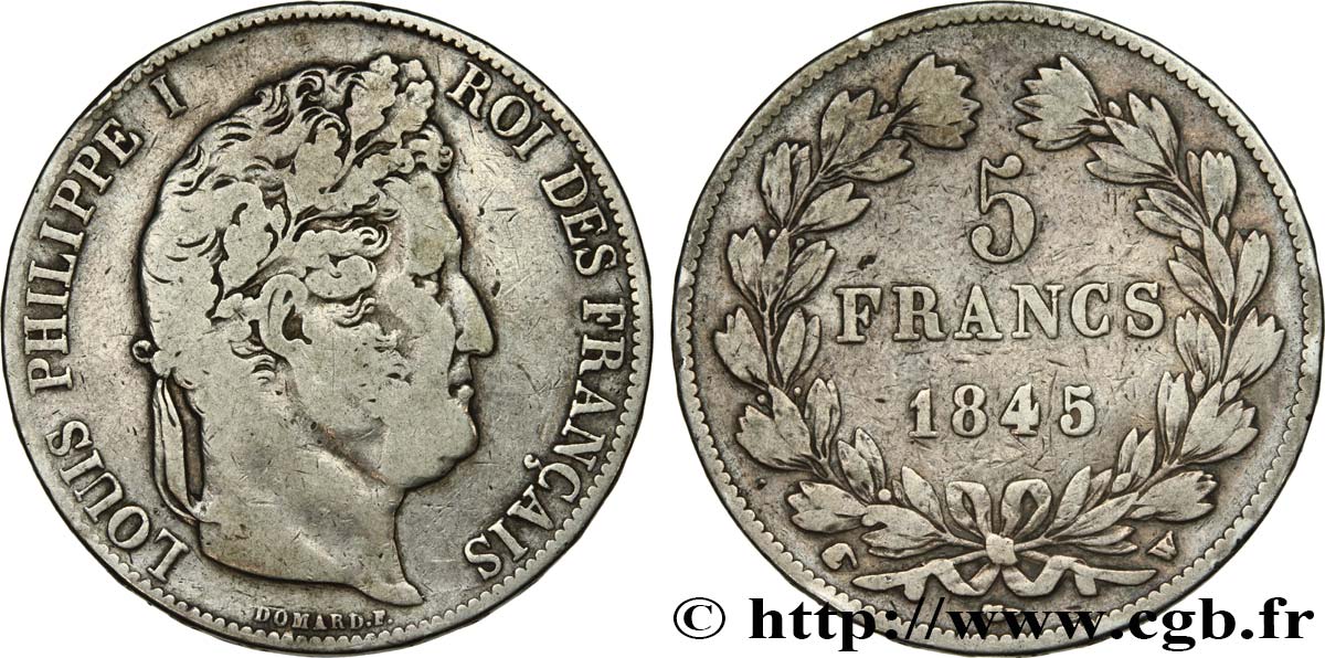 5 francs IIIe type Domard 1845 Lille F.325/9 S20 