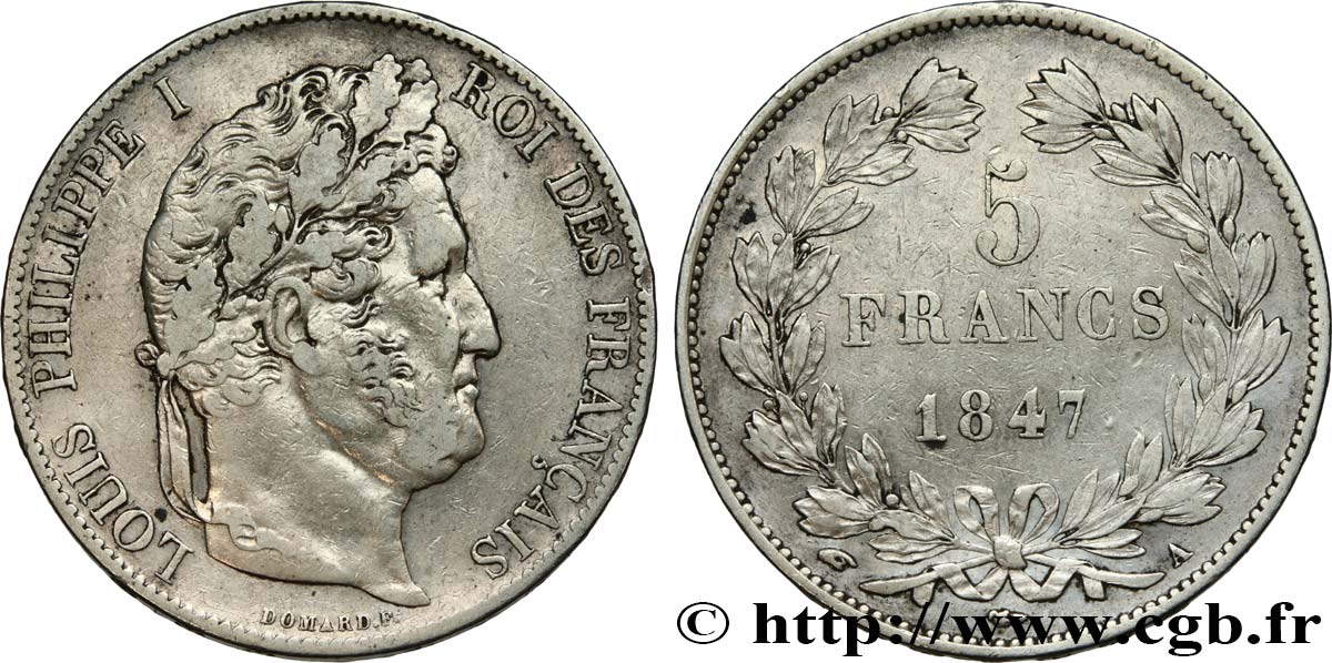 5 francs IIIe type Domard 1847 Paris F.325/14 TB35 