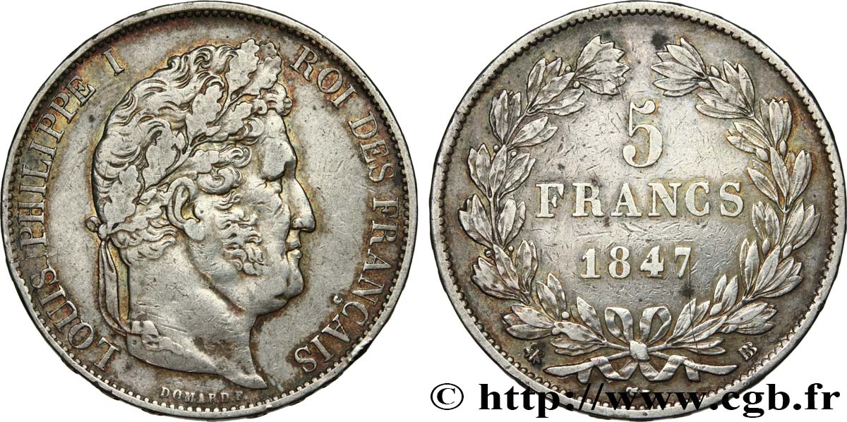 5 francs IIIe type Domard 1847 Strasbourg F.325/15 MBC45 