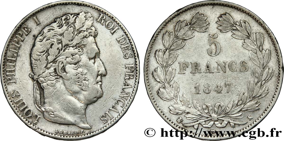 5 francs IIIe type Domard 1847 Bordeaux F.325/16 XF40 