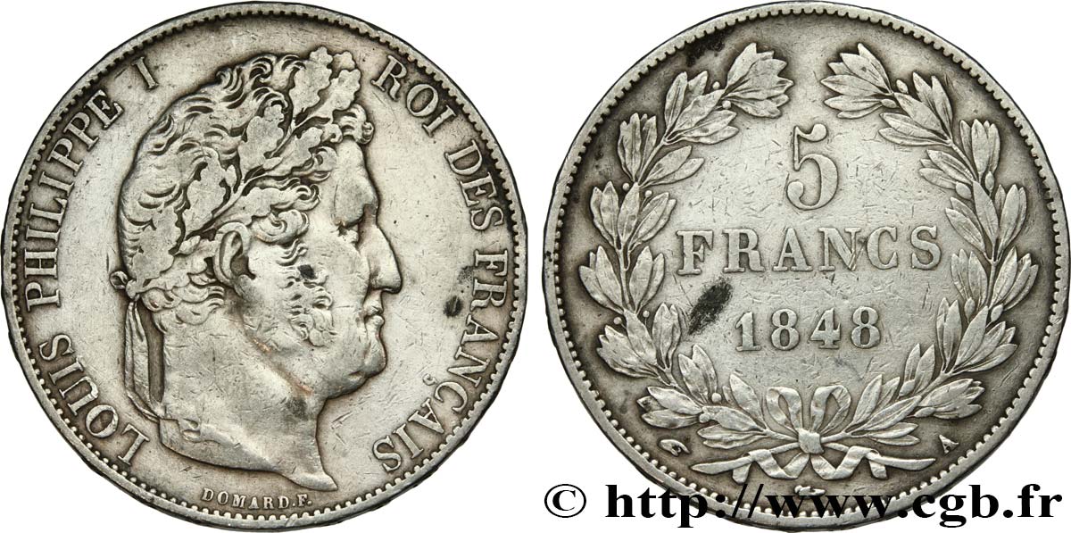 5 francs IIIe type Domard 1848 Paris F.325/17 MBC40 
