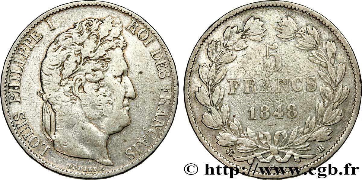 5 francs IIIe type Domard 1848 Strasbourg F.325/18 TB25 