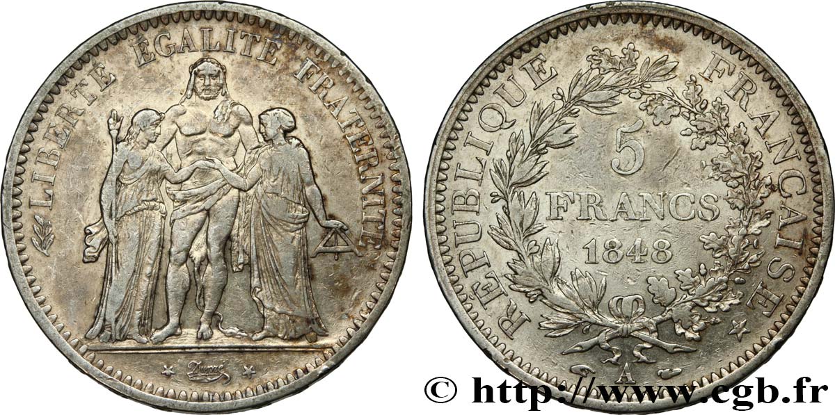 5 francs Hercule, IIe République 1848 Paris F.326/1 MB35 