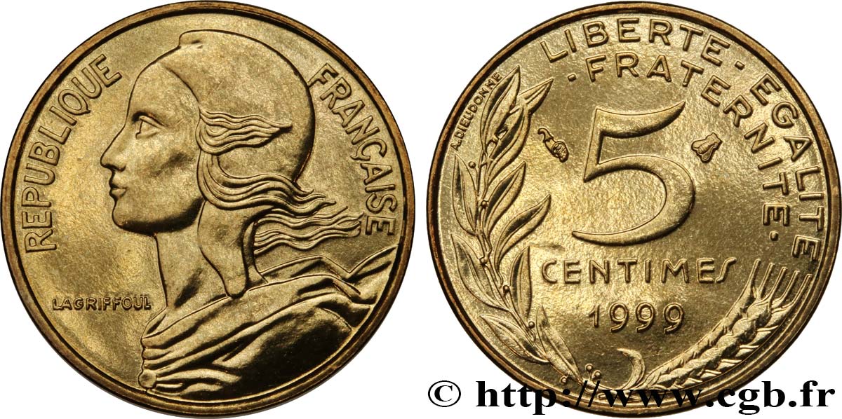 5 centimes Marianne, BU (Brillant Universel) 1999 Pessac F.125/43 FDC 