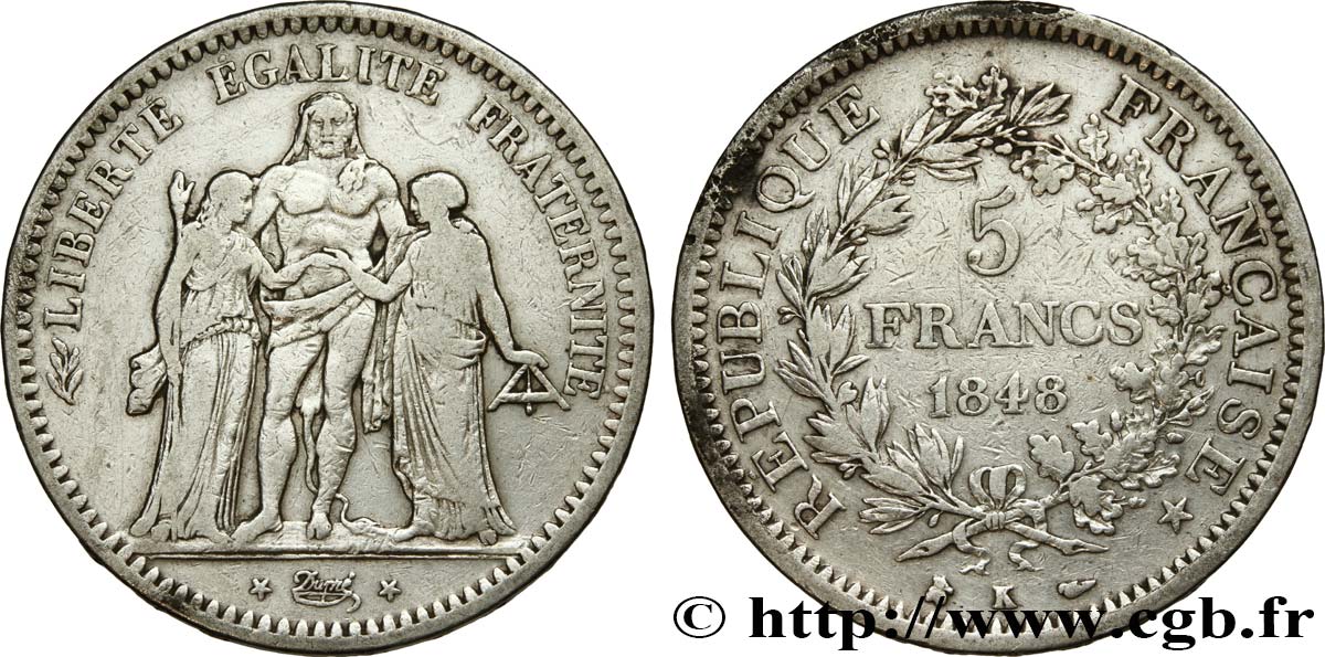 5 francs Hercule, IIe République 1848 Bordeaux F.326/4 VF 