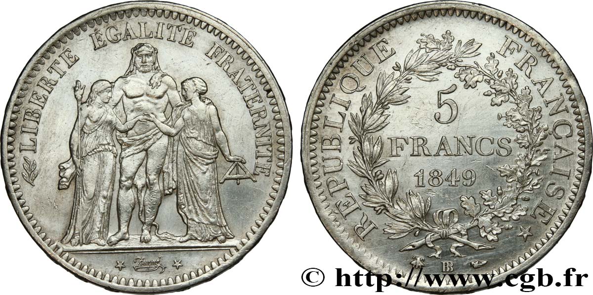 5 francs Hercule, IIe République 1849 Strasbourg F.326/6 MBC+ 