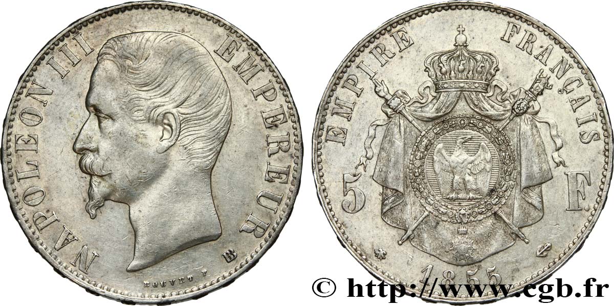 5 francs Napoléon III, tête nue 1855 Strasbourg F.330/4 TTB45 