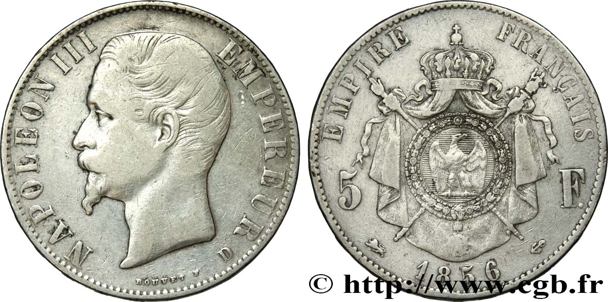 5 francs Napoléon III, tête nue 1856 Lyon F.330/9 S25 