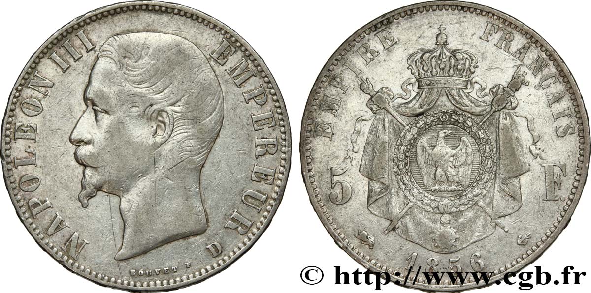 5 francs Napoléon III, tête nue 1856 Lyon F.330/9 VF35 