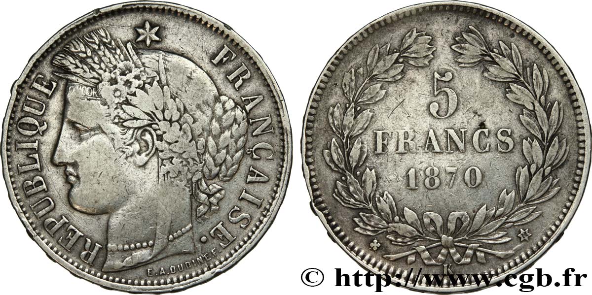 5 francs Cérès, sans légende 1870 Bordeaux F.332/4 TB25 