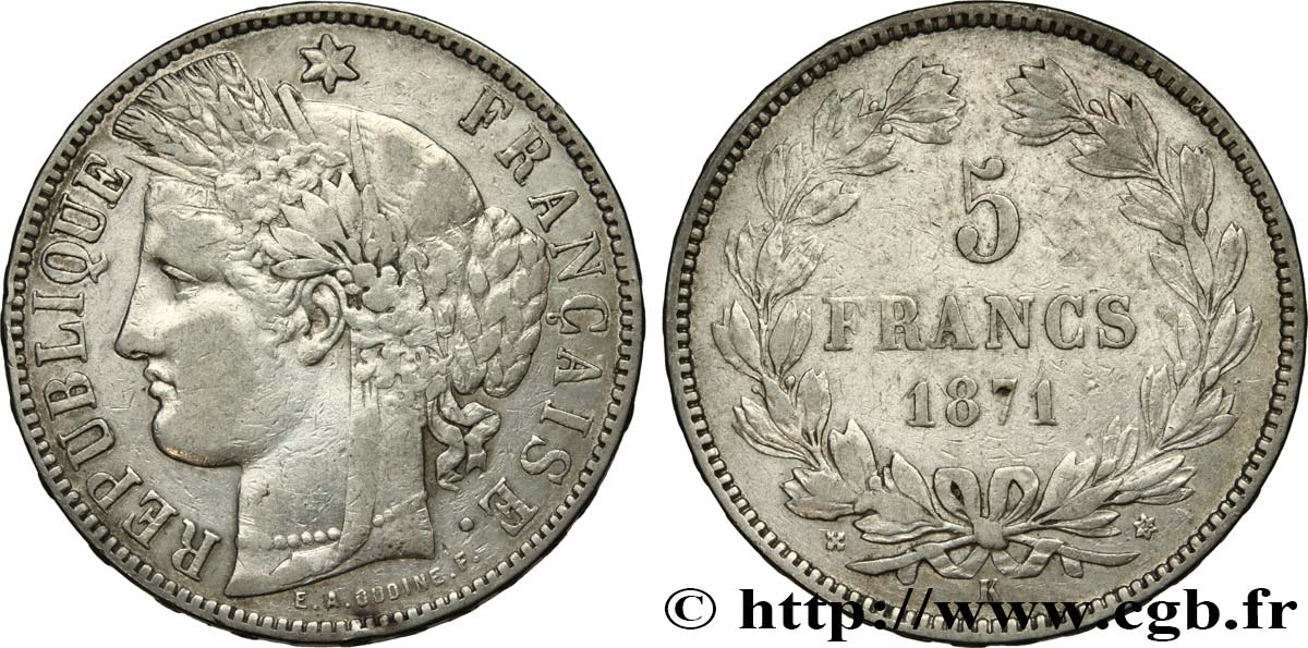 5 francs Cérès, sans légende 1871 Bordeaux F.332/8 S25 