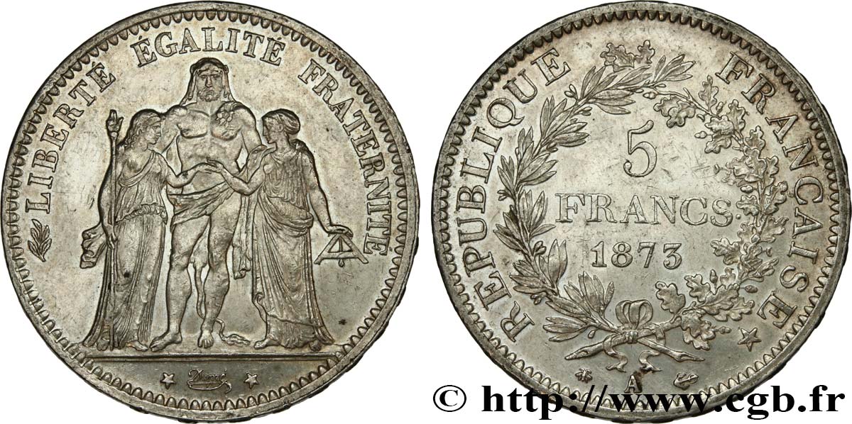5 francs Hercule 1873 Paris F.334/9 SPL55 