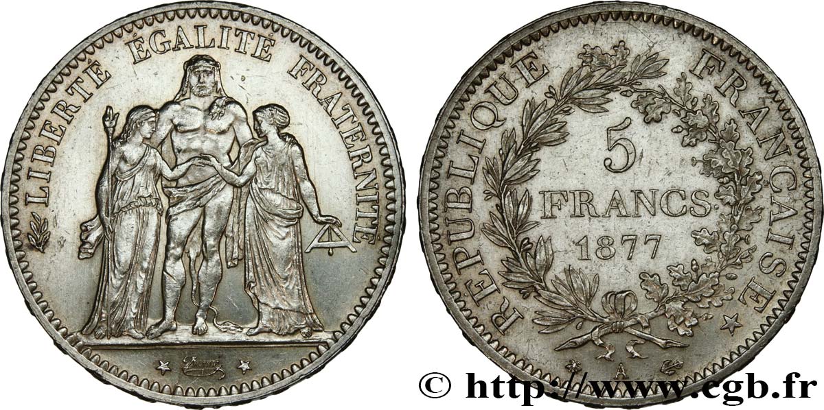 5 francs Hercule 1877 Paris F.334/19 SUP55 