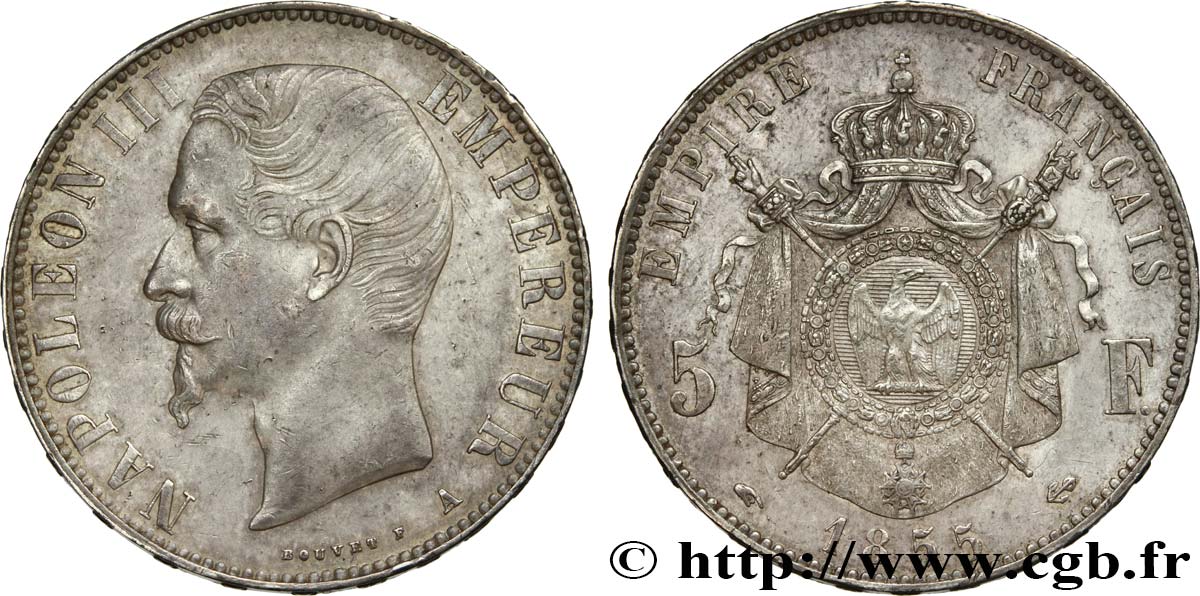 5 francs Napoléon III, tête nue 1855 Paris F.330/3 TTB52 