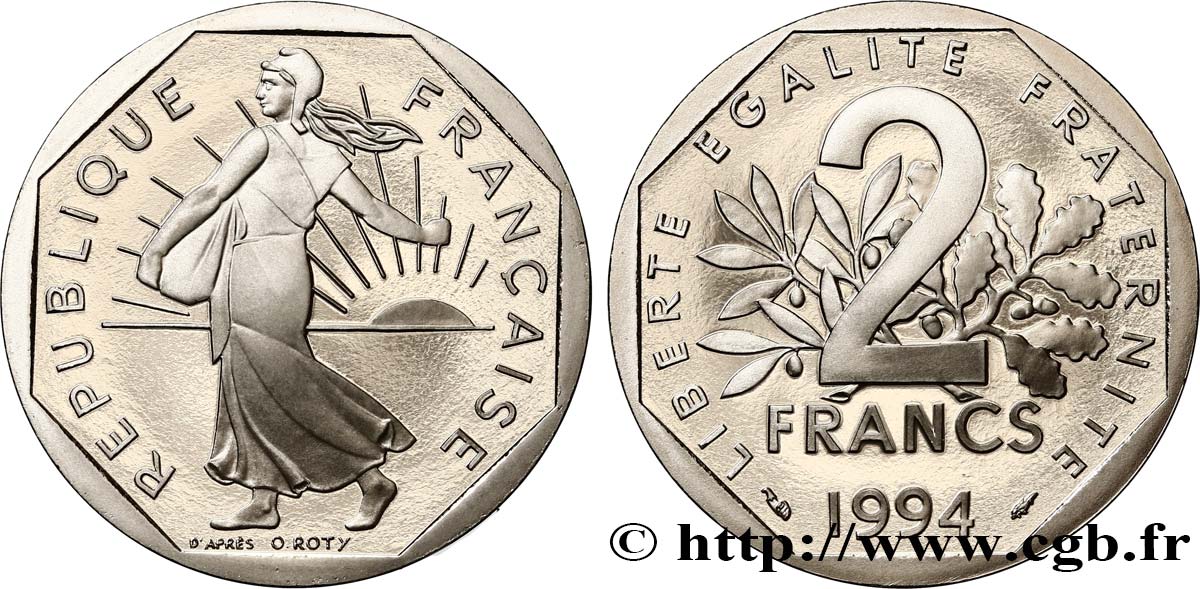 2 francs Semeuse, nickel, différent dauphin, BE (Belle Épreuve) 1994 Pessac F.272/21 var. ST 