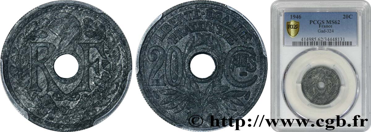 20 centimes Lindauer 1946  F.155/5 MS62 PCGS