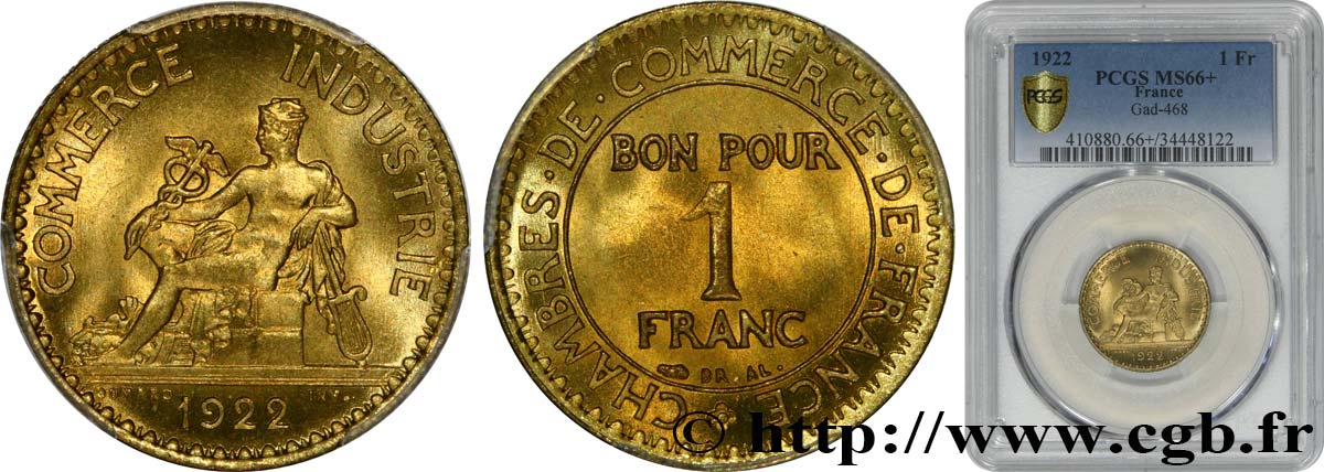 1 franc Chambres de Commerce 1922 Paris F.218/4 ST66 PCGS