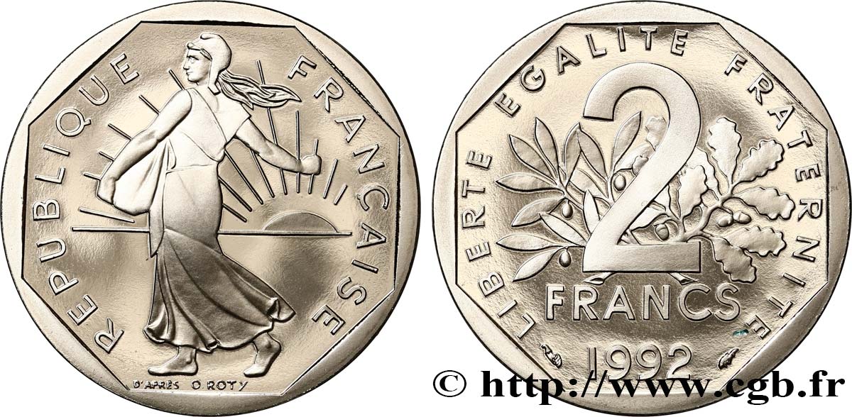 2 francs Semeuse, nickel, Belle Épreuve 1992 Pessac F.272/17 var. MS 