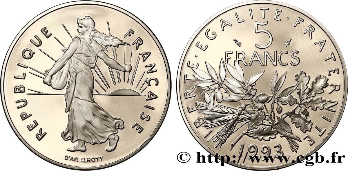 5 francs Semeuse, nickel, Belle Épreuve 1993 Pessac F.341/27 var. FDC 
