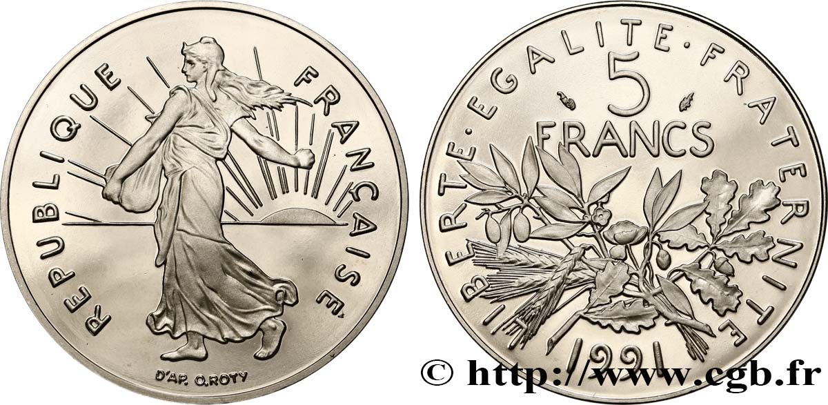 5 francs Semeuse, nickel, BE (Belle Épreuve) 1991 Pessac F.341/23 var. ST 