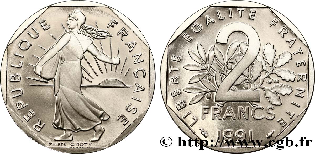 2 francs Semeuse, nickel, BE (Belle Épreuve) 1991 Pessac F.272/15 var. ST 
