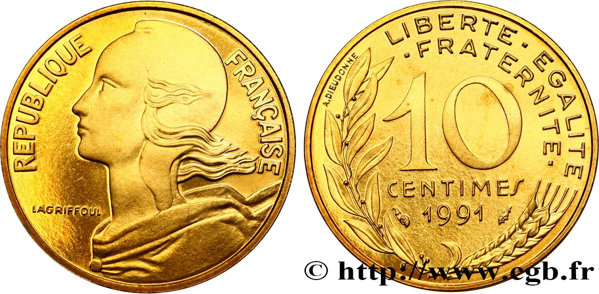 10 centimes Marianne, BE (Belle Épreuve) 1991 Pessac F.144/31 var. FDC 