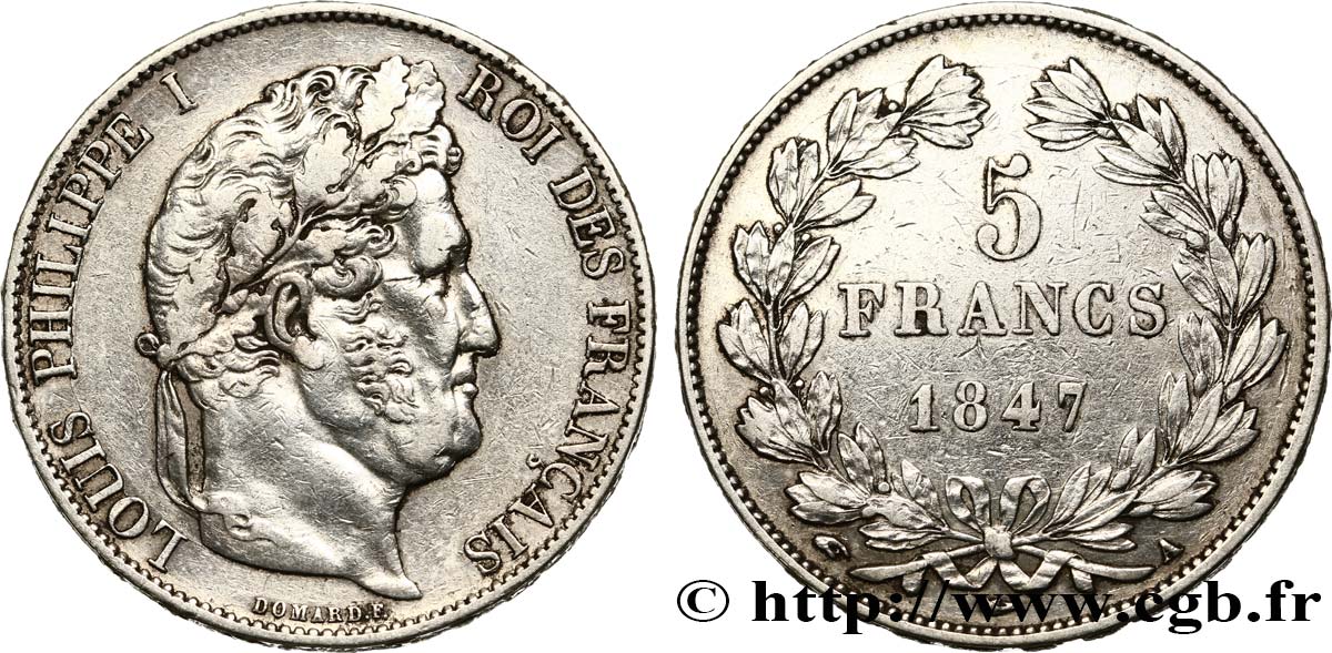 5 francs IIIe type Domard 1847 Paris F.325/14 TTB 