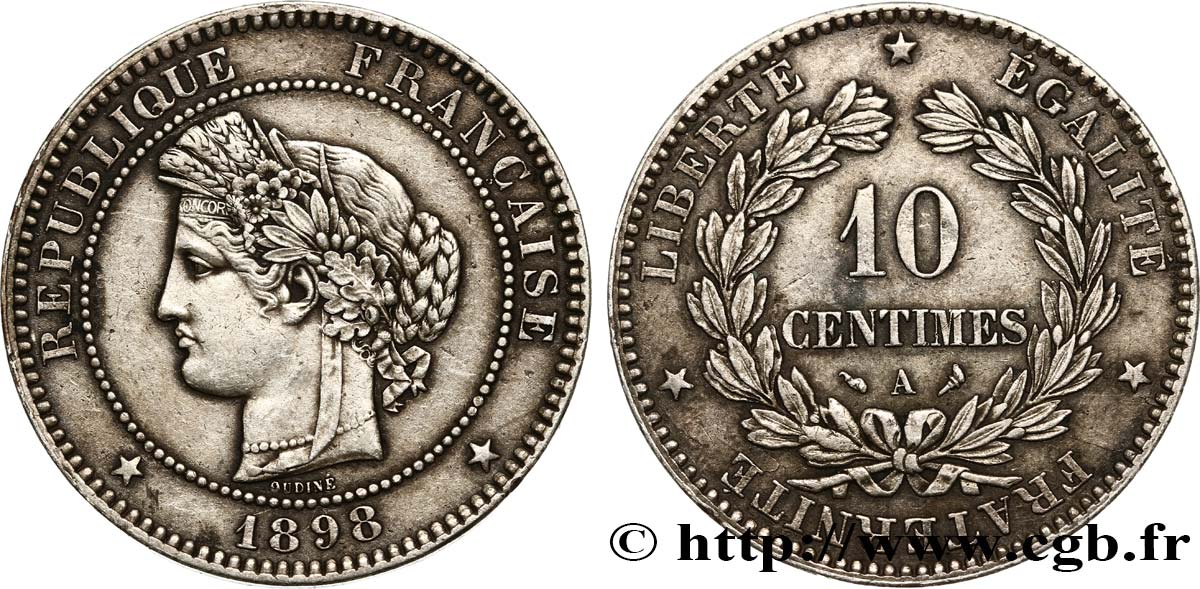 10 centimes Cérès, argenté ou nickelé 1898 Paris F.135/45 var. SS52 