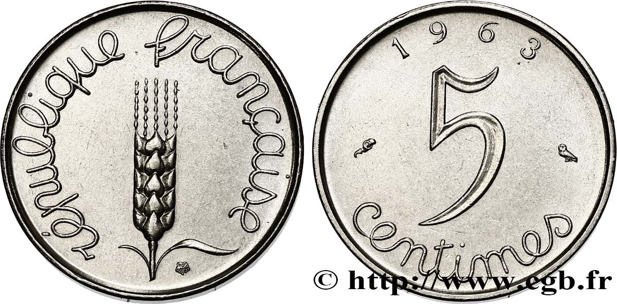 5 centimes Épi 1963  F.124/5 EBC62 