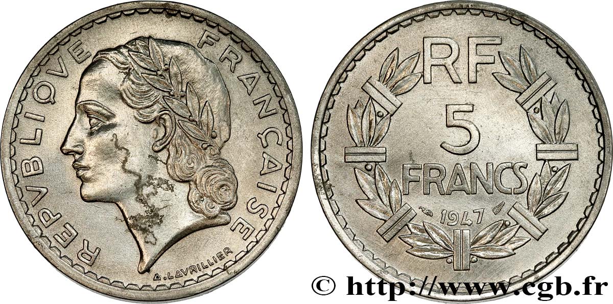 5 francs Lavrillier, aluminium 1947  F.339/9 AU 