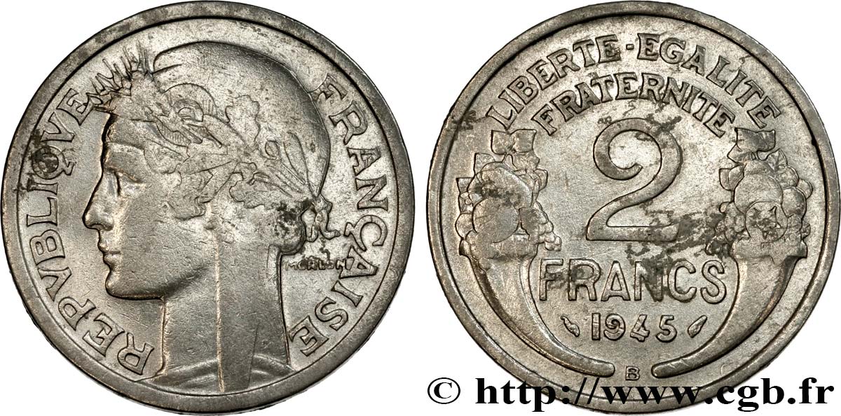 2 francs Morlon, aluminium 1945 Beaumont-Le-Roger F.269/6 VF 