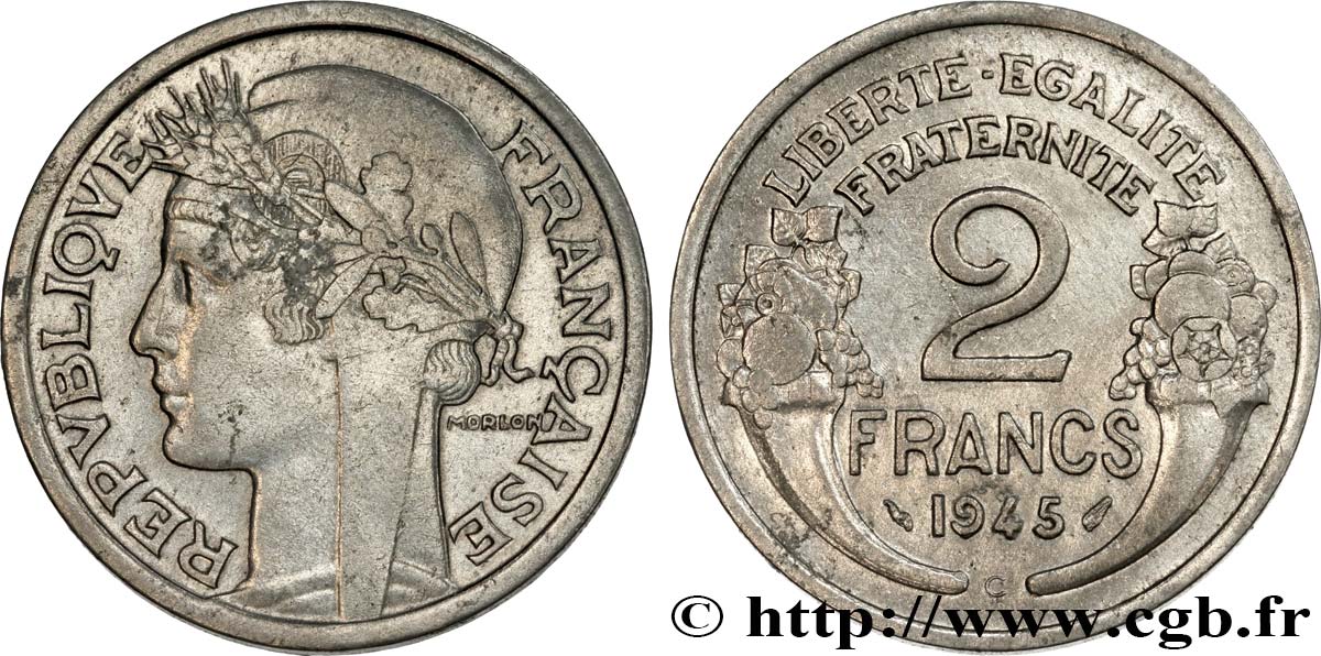 2 francs Morlon, aluminium 1945 Castelsarrasin F.269/7 XF 